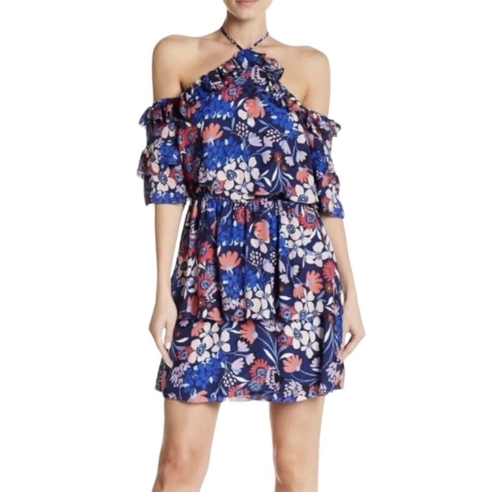 Parker Lorenzo Silk Off The Shoulder Halter Mini Dress Womens Size 2 Nwt $378